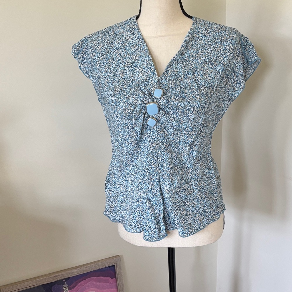 Kasper Blue Patterned Blouse